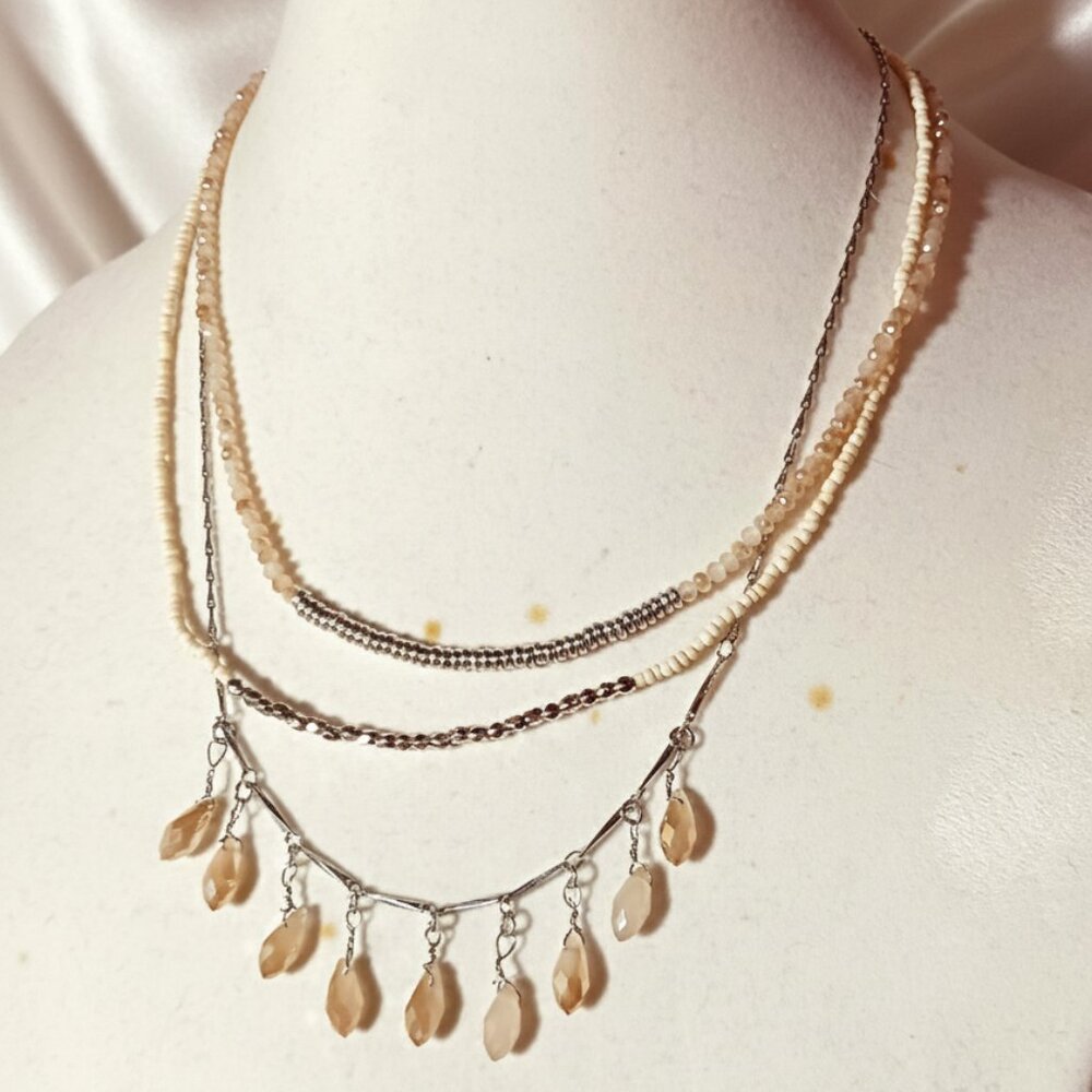 Ashley Stewart Necklace and Earring Set NWT Peach and Silver Fashion Jewelry